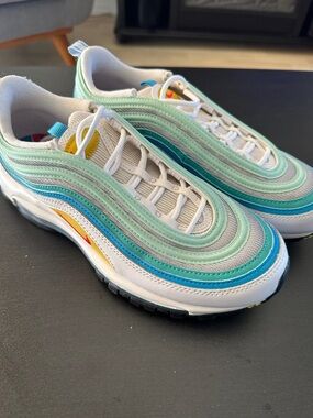 Nike Air Max 97 Women's White Mint Teal Blue with Yellow Accent